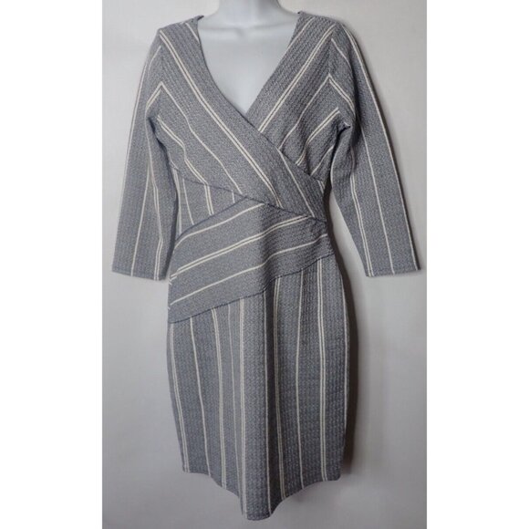 Maeve Anthropologie Amelia Blue Striped Wrap Dress M Column V‎ neck textured - Picture 7 of 7